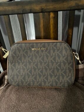 Michael Kors Brown Logo Messenger Bag with Gold Hardware